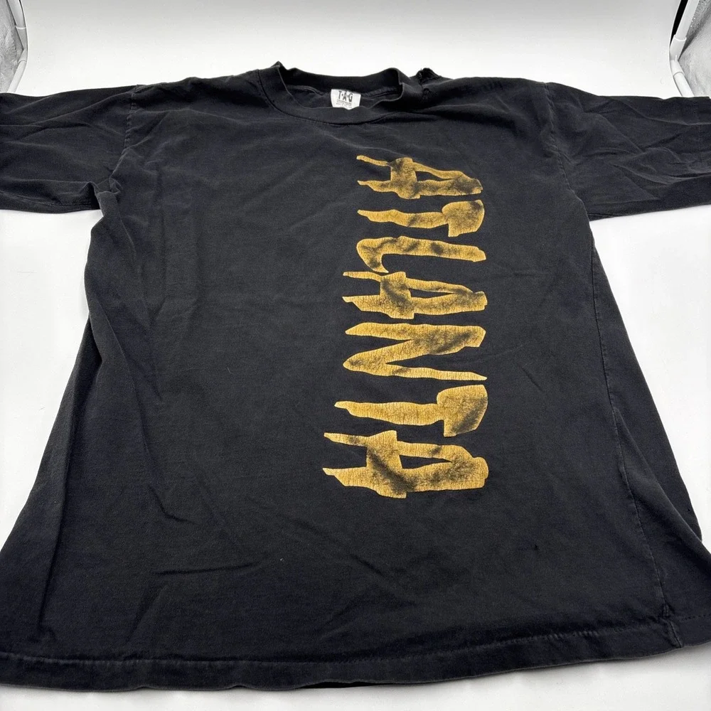 Vintage Single Stitch Atlanta Ga Tshirt Mens Size Large Black Front Screen Print